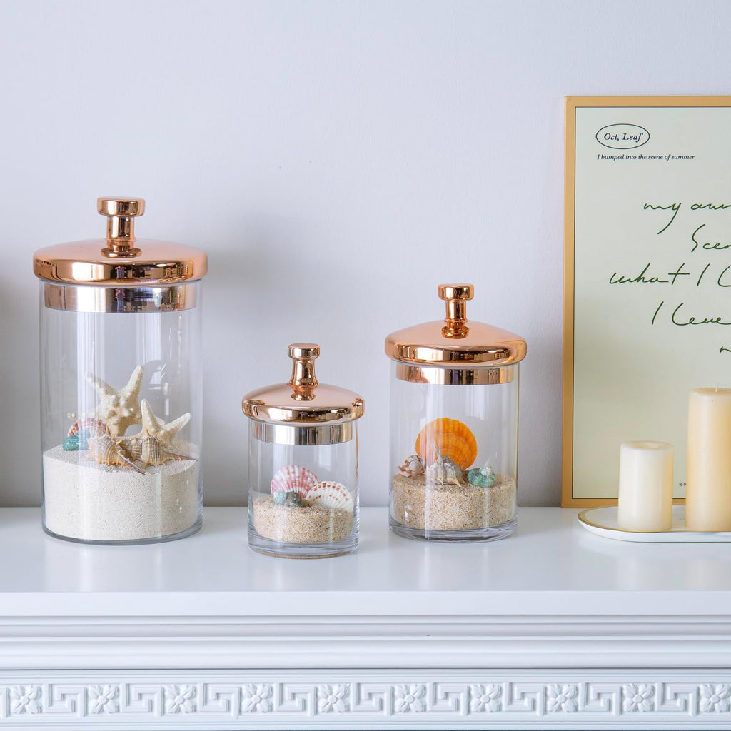 MyGift Glass Apothecary Cookie Jar Set with Copper Lid