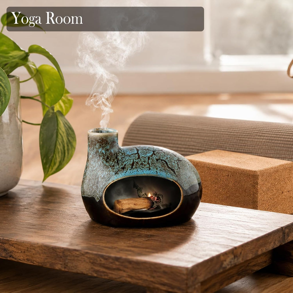 Handcrafted Ceramic Palo Santo Holder – Artistic Incense Burner for Meditation, Mindfulness and Zen Home Decor – Wabi-Sabi Style Cone Sculpture, Gift for Yoga, Relaxation & Aromatherapy (Viridis)