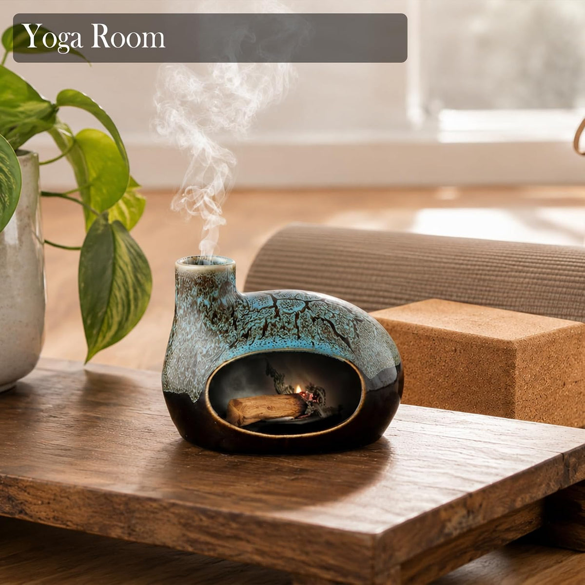 Handcrafted Ceramic Palo Santo Holder – Artistic Incense Burner for Meditation, Mindfulness and Zen Home Decor – Wabi-Sabi Style Cone Sculpture, Gift for Yoga, Relaxation & Aromatherapy (Viridis)