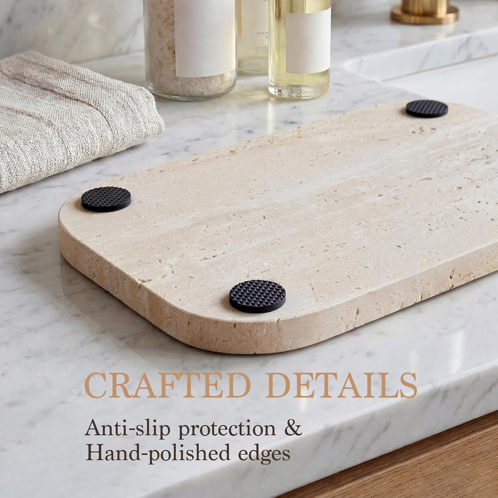 Natural Italian Travertine Tray Rectangular Decorative Marble Vanity Tray