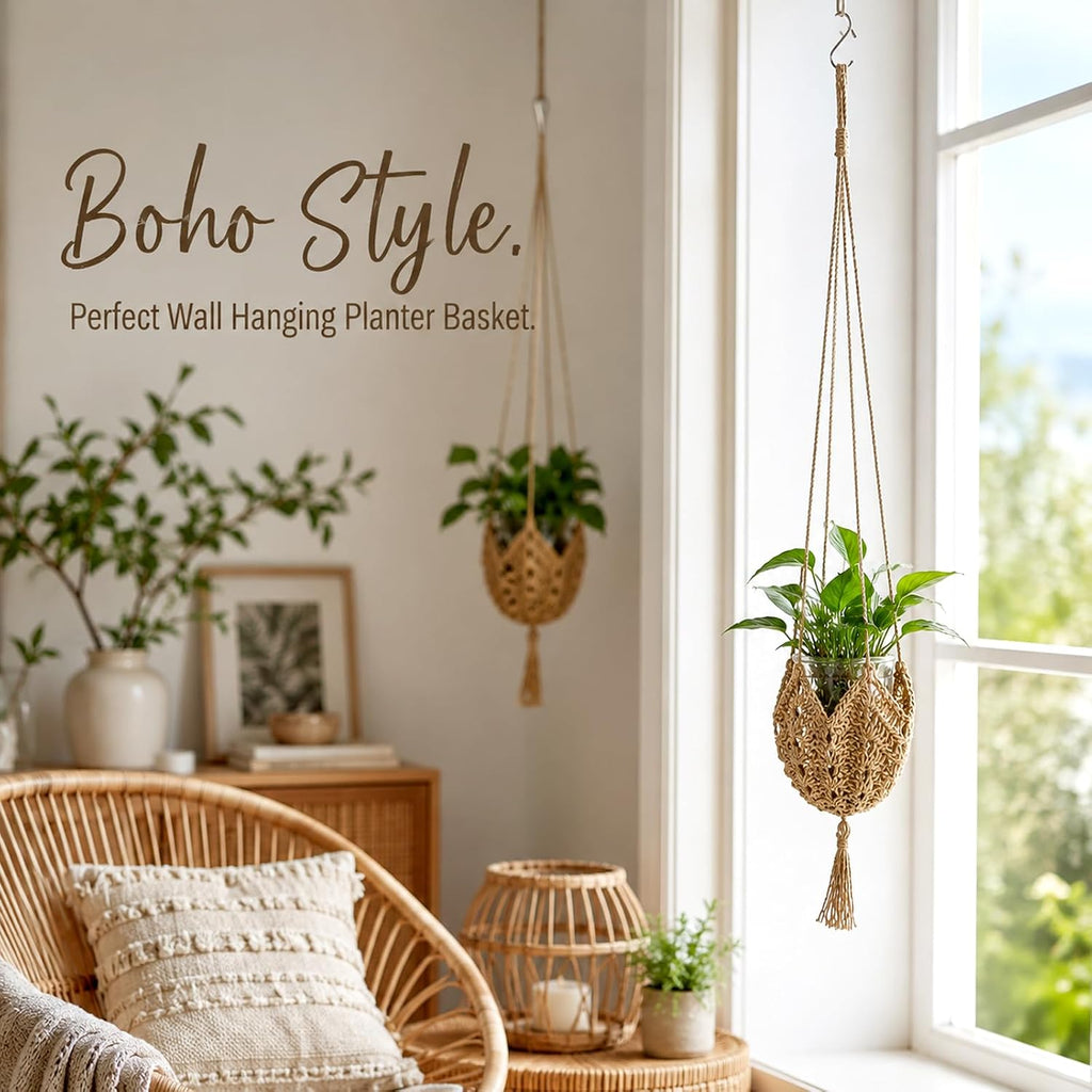 Boho Macrame Plant Hangers with S Shaped Hooks Hanging Baskets for Plants