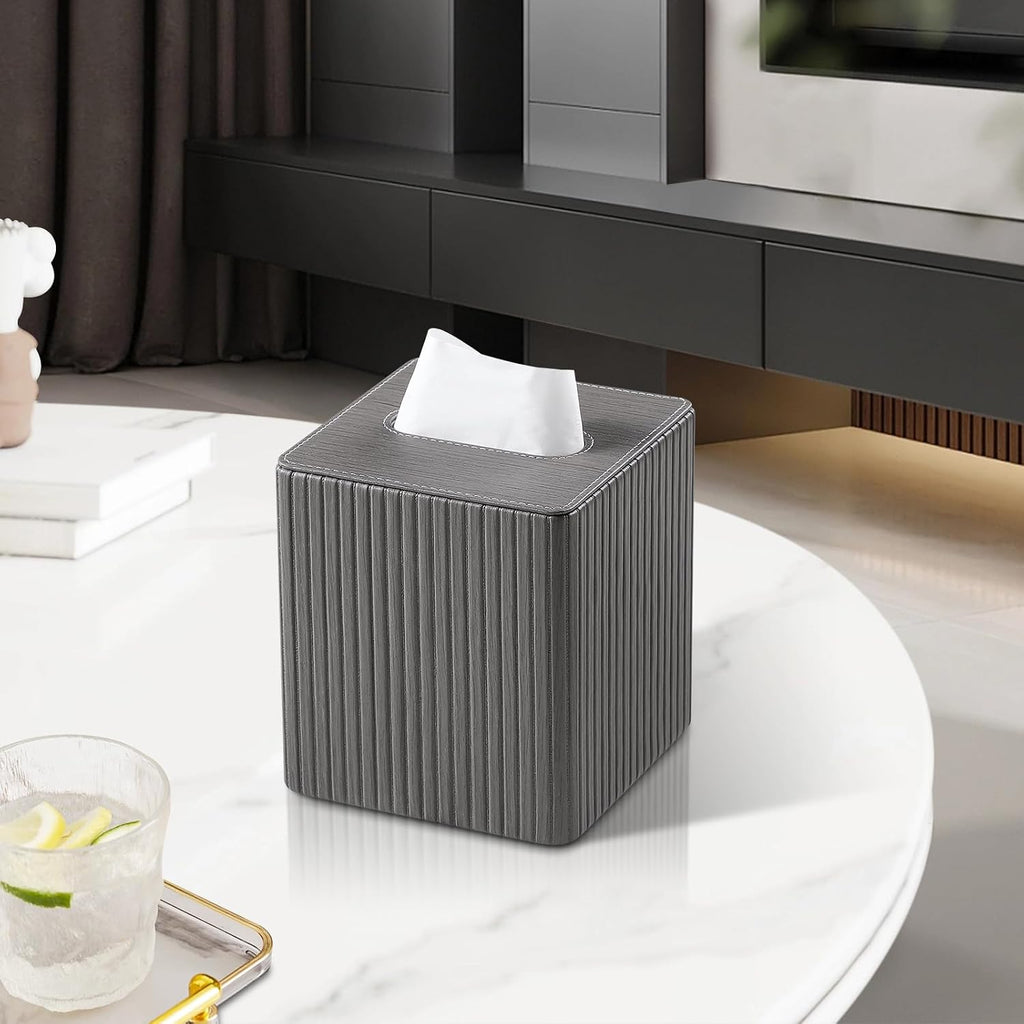 PU Leather Tissue Box Cover, Square Tissue Holder (Slate Grey)