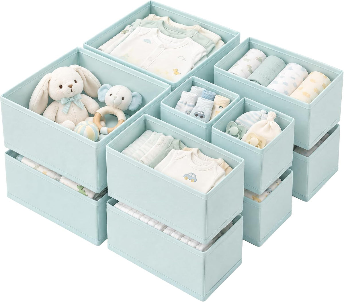 Baby Drawer Organizers, 12 Pack Foldable Fabric Nursery Storage Bins, Blue
