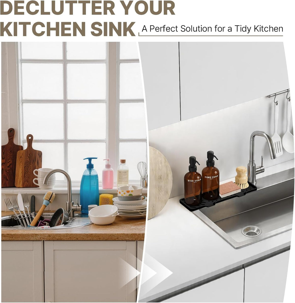 Kitchen Soap Dispenser Set with Self Draining Silicone Tray, Brush, Sponge