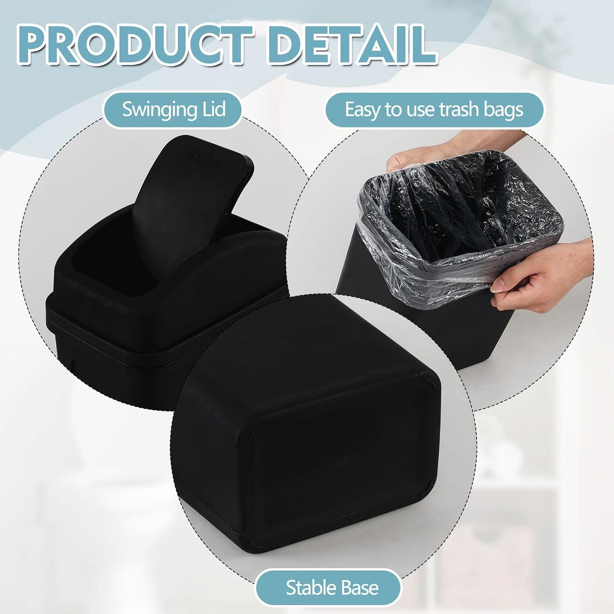 1.8 Gallon Trash Can with Swing Lid, Small Bedroom Garbage Bin