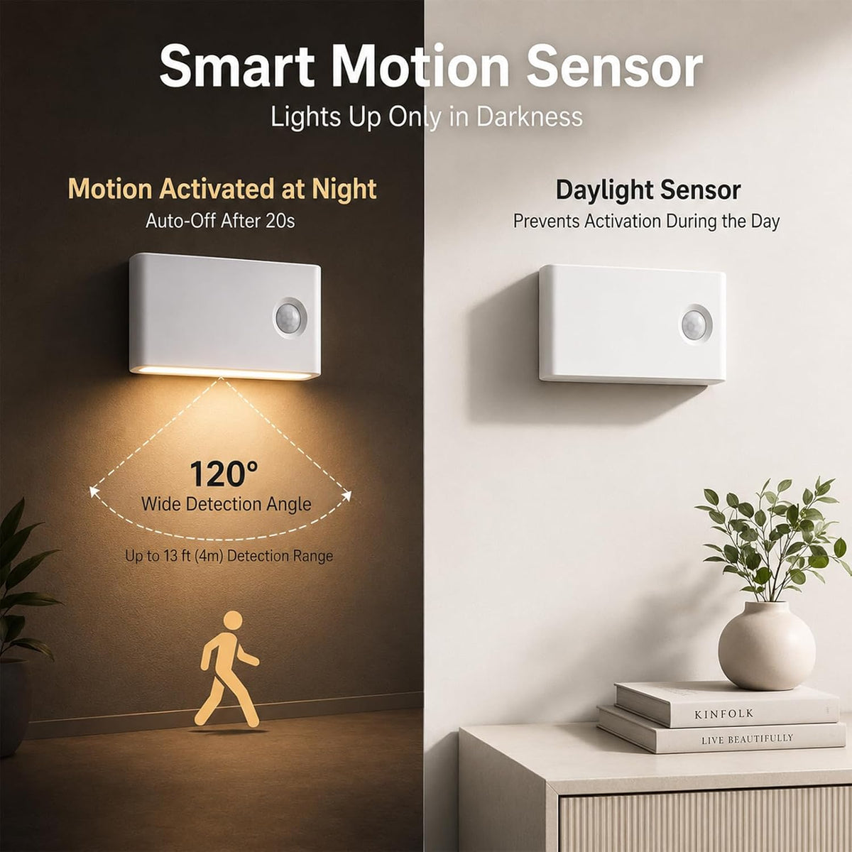 8Pack Motion Sensor Night Lights, Wireless Rechargeable Stair Lights Indoor, 3 Color Temperatures & Stepless Dimming, LED Night Lights for Stairs, Hallway, Kitchen, Closet, Cabinet