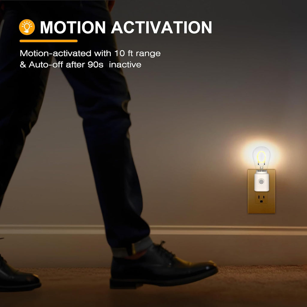 LED Night Lights Plug into Wall with Motion Sensor, 2200K Amber 10-100LM Dimmable Plug-in Nightlight Indoor for Bedroom, Bathroom, Hallway, Stairs, Pet House, O-Type, 2-Pack