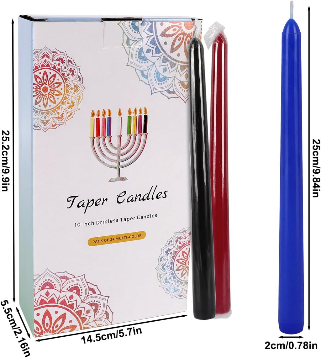 Howemon 24 Pack 10" Tall Colored Taper Candles, Dripless Unscented Colorful Candlesticks for Birthdays Dinner Party Home Décor, Long Burning Spell Chime Candles for Witchcraft Ritual Prayer Meditation