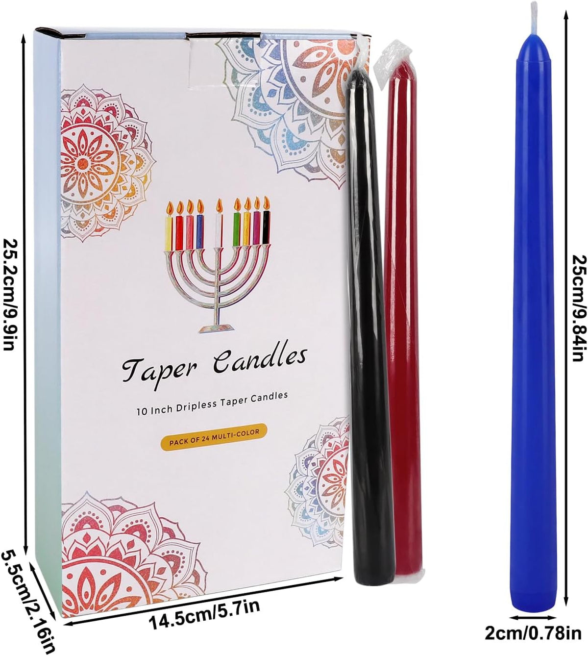 Howemon 24 Pack 10" Tall Colored Taper Candles, Dripless Unscented Colorful Candlesticks for Birthdays Dinner Party Home Décor, Long Burning Spell Chime Candles for Witchcraft Ritual Prayer Meditation