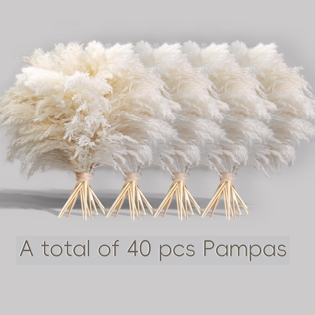 40PCS White Pampas Grass for Home Decor - Elegant Boho Decor - Premium Quality Pampas Grass Stems - Perfect for House, Nursery, Western, Wedding, Table, and Bohemian Decor