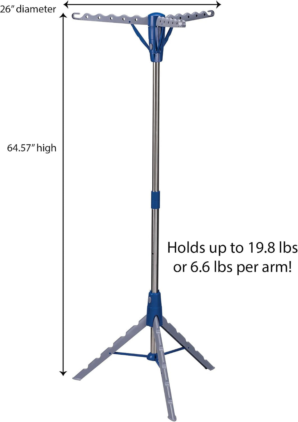 Household Essentials 5009-1 Collapsible Portable Indoor Tripod Clothes Drying Rack for Hanging Laundry | Silver and Blue Medium