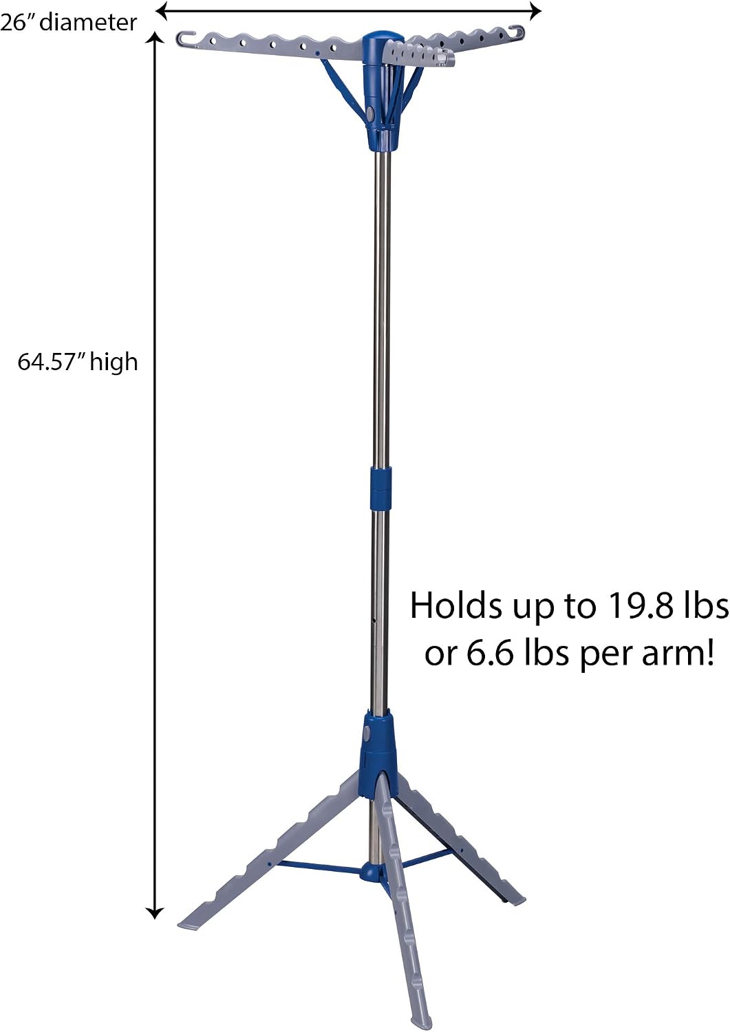 Household Essentials 5009-1 Collapsible Portable Indoor Tripod Clothes Drying Rack for Hanging Laundry | Silver and Blue Medium