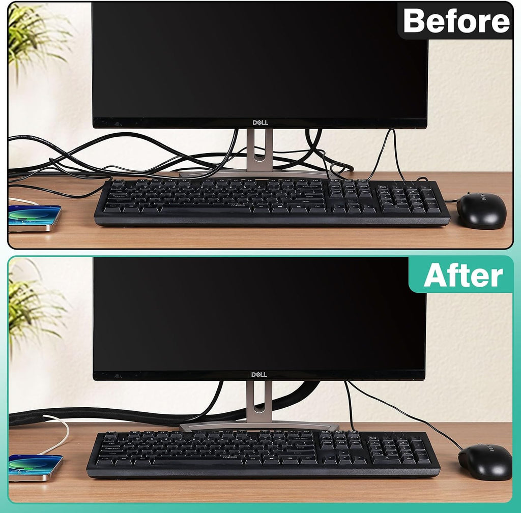 UOMTFAI Dog Cat Cord Protector 10ft - 1/2inch, Flexible Cable Sleeve for Easy Cord Management, Protects Cables from Pets Chewing, Ideal for USB, Power, Audio and Video Cords - Black