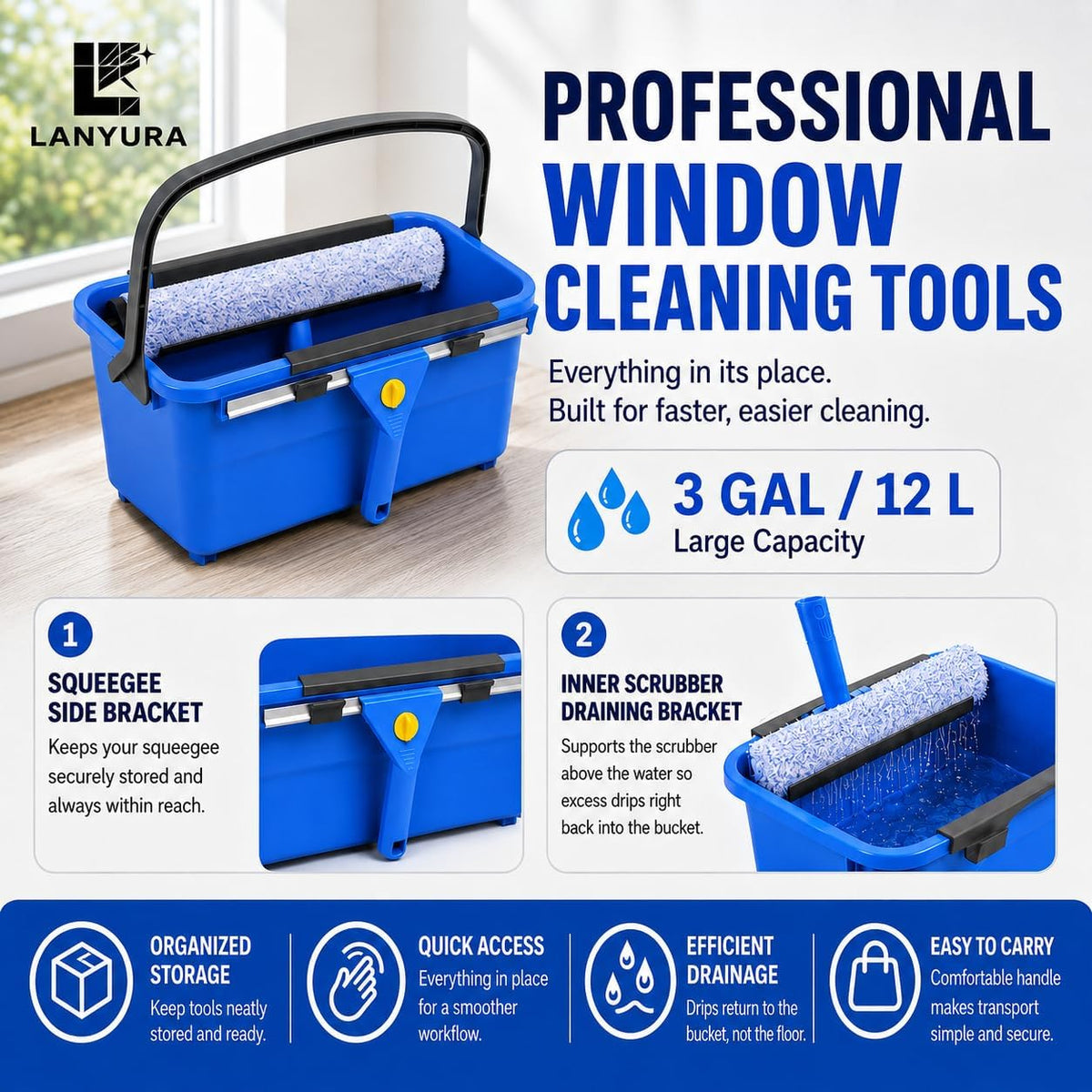 Professional Window Cleaning Kit with 3 Gallon Bucket