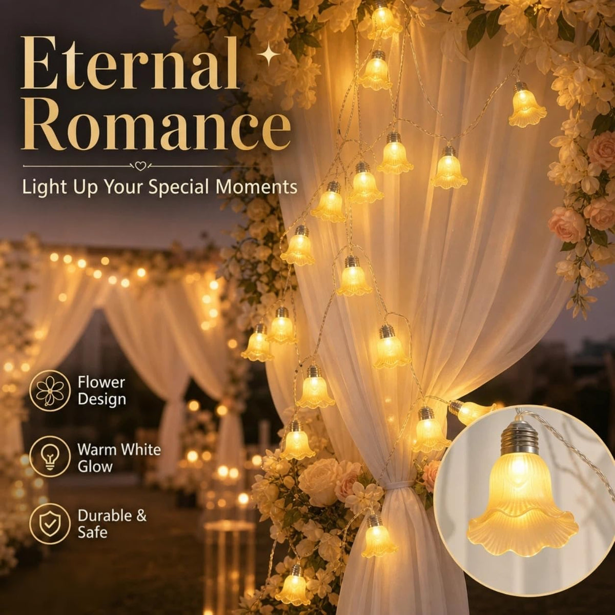10 LED Bell Flower String Lights 5.4 FT Bedroom Decorative Fairy Lights