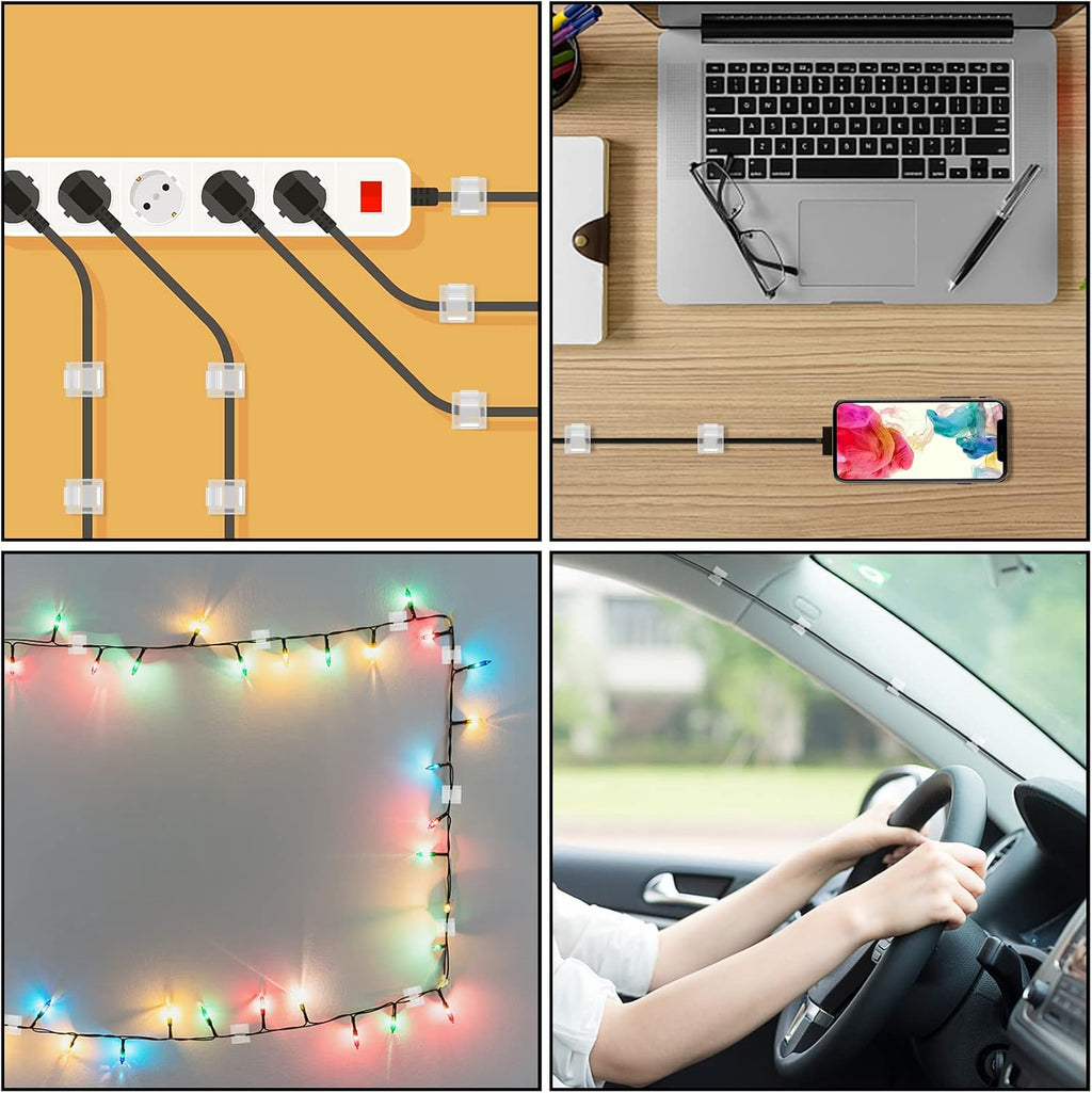 200 Pcs Cable Clips, Adhesive Cable Organizer Cord Holder Wire Clip Wire Management Self Adhesive Hooks Wire Holder for Office, Home(Transparent, 200PCS) (Pack of 2)