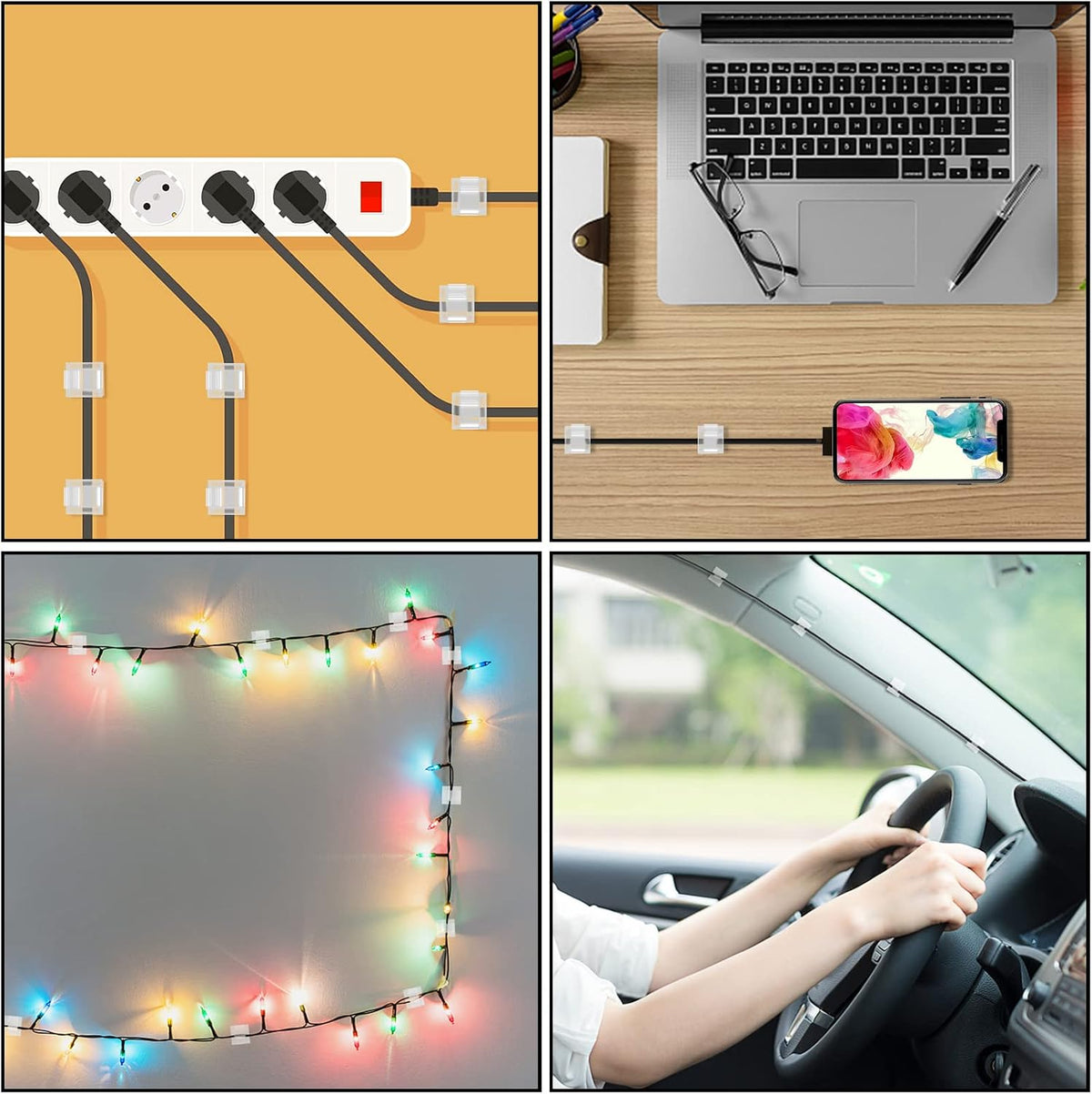 200 Pcs Cable Clips, Adhesive Cable Organizer Cord Holder Wire Clip Wire Management Self Adhesive Hooks Wire Holder for Office, Home(Transparent, 200PCS) (Pack of 2)