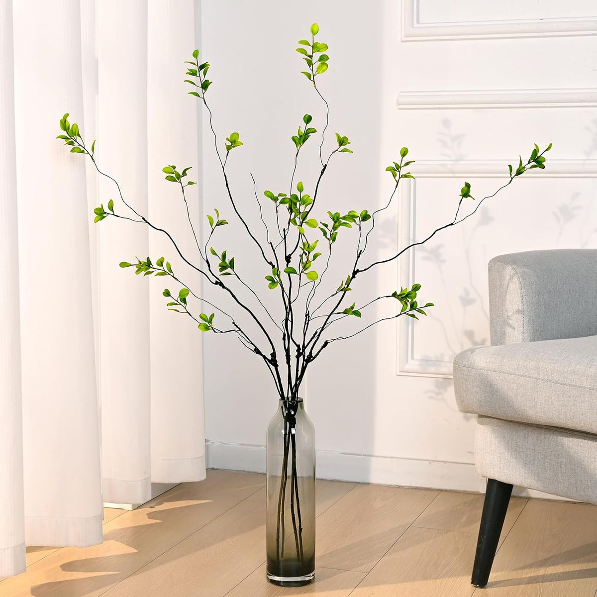 Waipfaru 8PCS Artificial Ficus Branches for Vase, Faux Greenery Stems for Vase Filler, 47in Realistic Flexible Eucalyptus Stems Fake Artificial Twig Plants Indoor Home Tables Centerpieces Office Decor