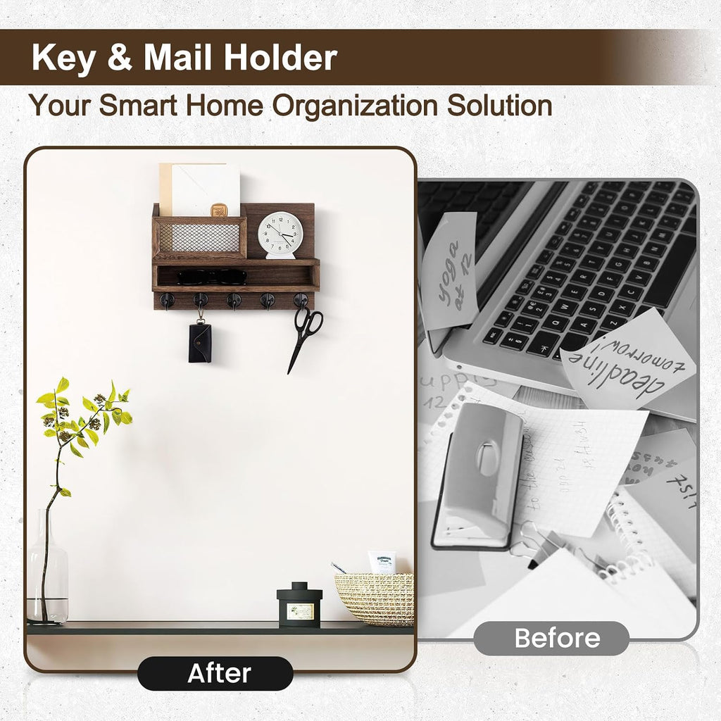 Key Holder for Wall, Mail Organizer with Storage Compartment