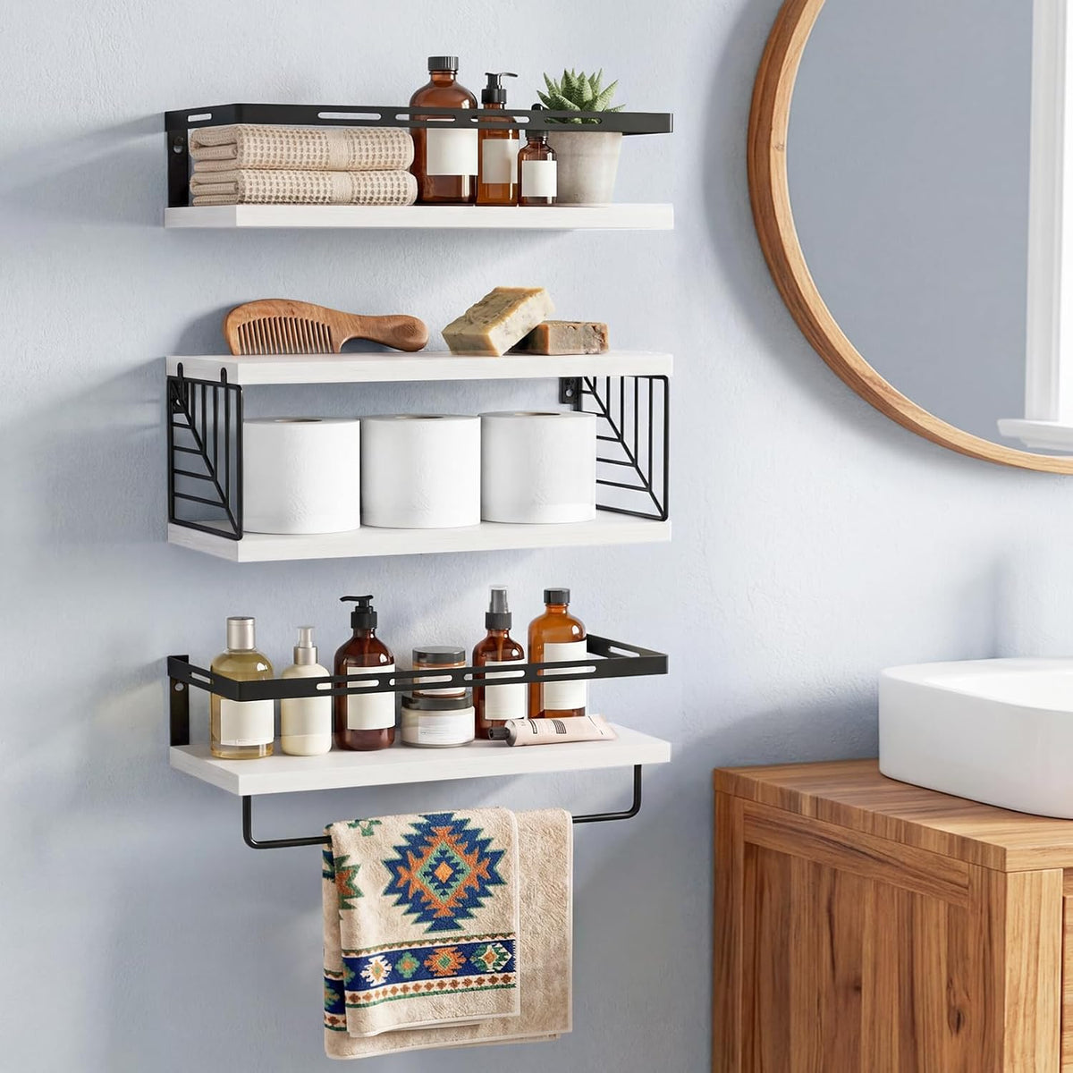 Fixwal Wall Mounted Bathroom Shelves Over Toilet (3+1 White)