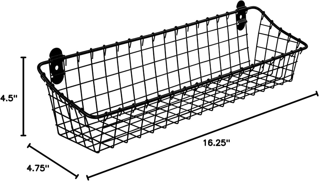 Spectrum Medium Wire Wall Basket Matte Black Rustic Wall Bin, Vintage Wire Basket_Wall Mount Hanging Caddy for Kitchen Organization, Wall_Mount Storage for Pantry Bathroom Kitchen, Medium (Pack of 4)