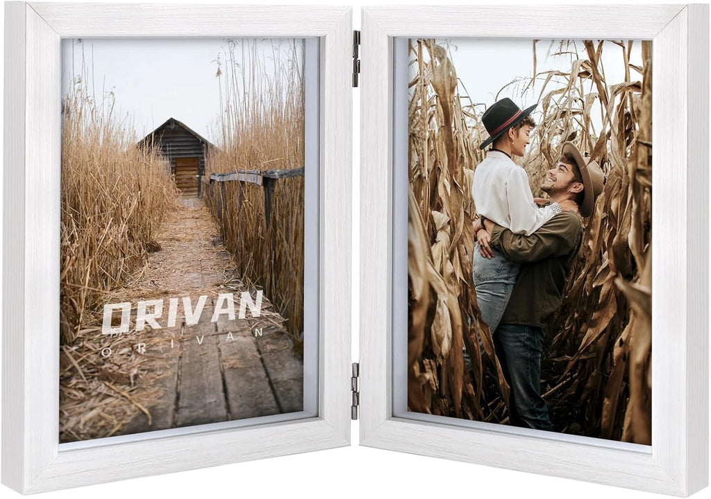 Double 5x7 Picture Frame Wood Photo Frames with Glass (White)