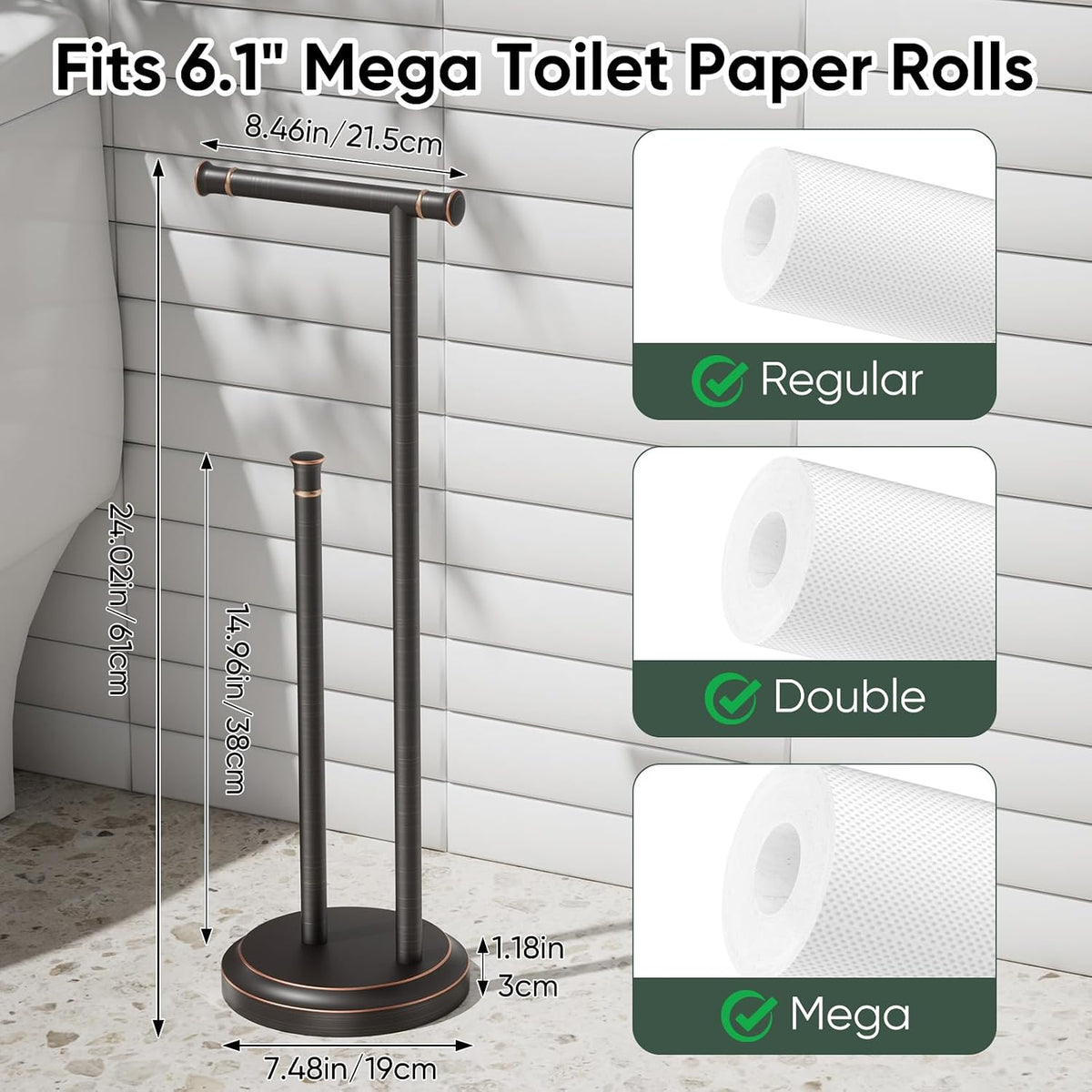Hoimpro Toilet Paper Holder Stand Bathroom Free Standing Oil Rubber Bronze