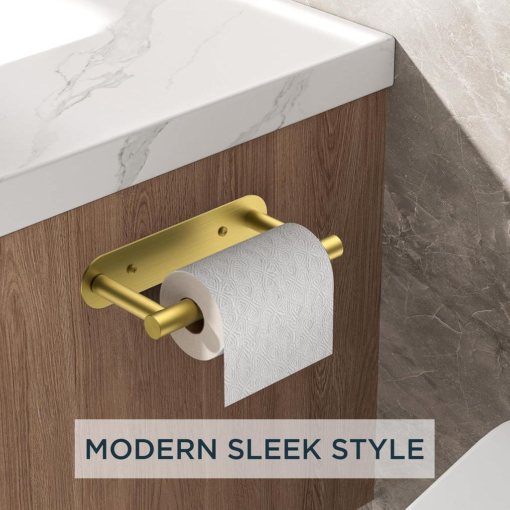 FORIOUS Toilet Paper Holder, Adhesive or Screw Wall Mount Pivoting Tissue Roll Holder for Bathroom, Stainless Steel Rustproof Self Adhesive Toilet Paper Roll Dispenser no Drilling, Brushed Gold