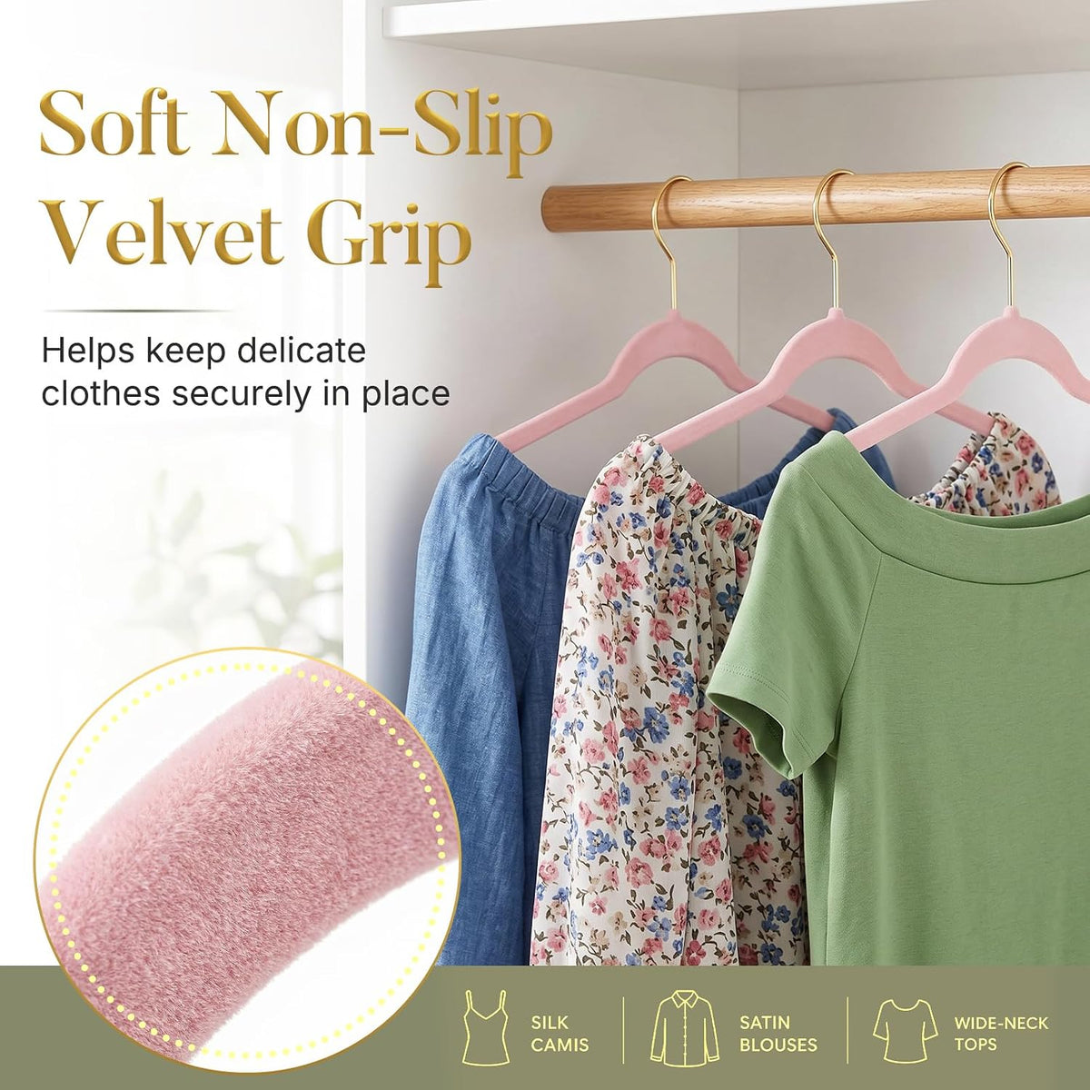 HOUSE DAY Pink Velvet Hangers 120 Pack with Gold Hooks, Non-Slip, No Marks