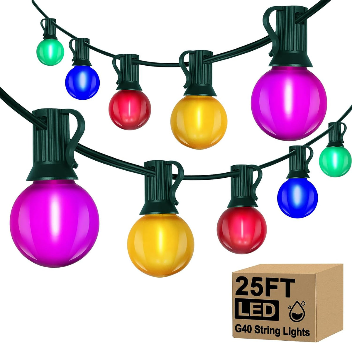 25Ft LED Multicolor String Lights Outdoor, Christmas Decor Patio Lights