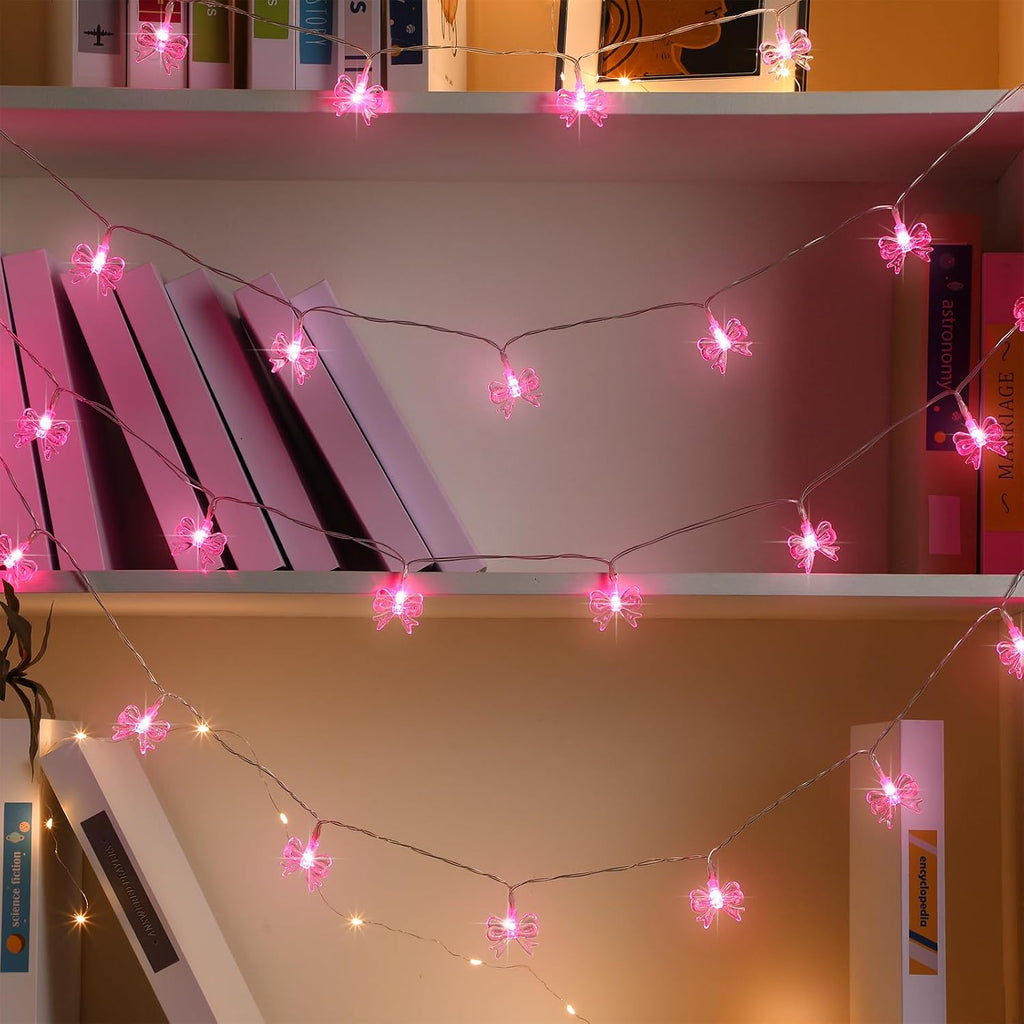 Glooglitter Pink Bow String Light Mini Bow Decor for Girl Room 9.84 ft