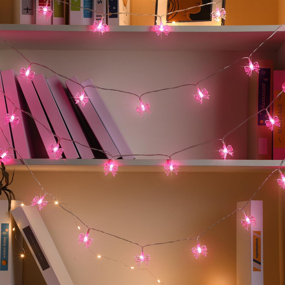 Glooglitter Pink Bow String Light Mini Bow Decor for Girl Room 9.84 ft