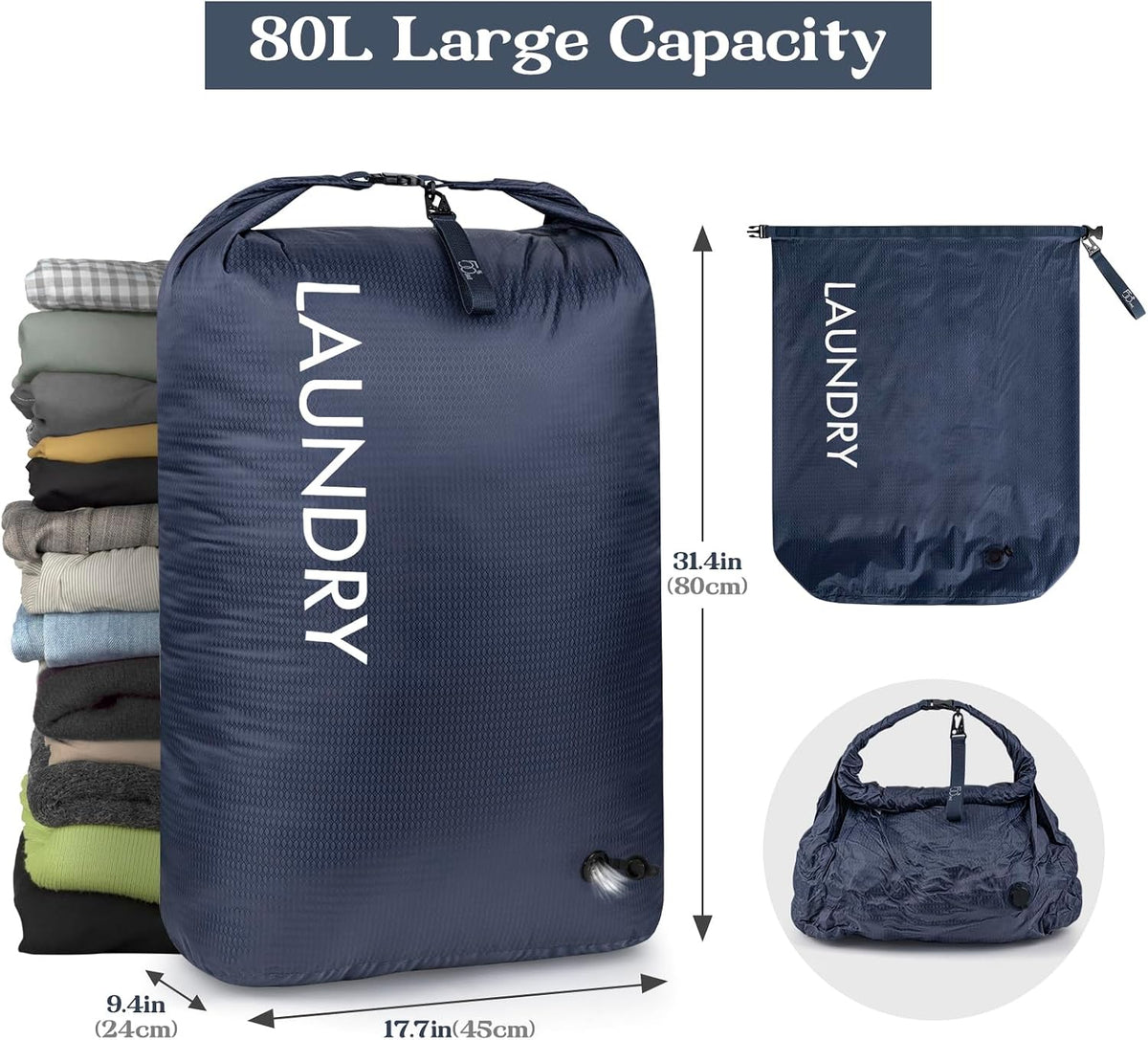 Compression Laundry Bag, Waterproof Travel Storage for Dirty Clothes