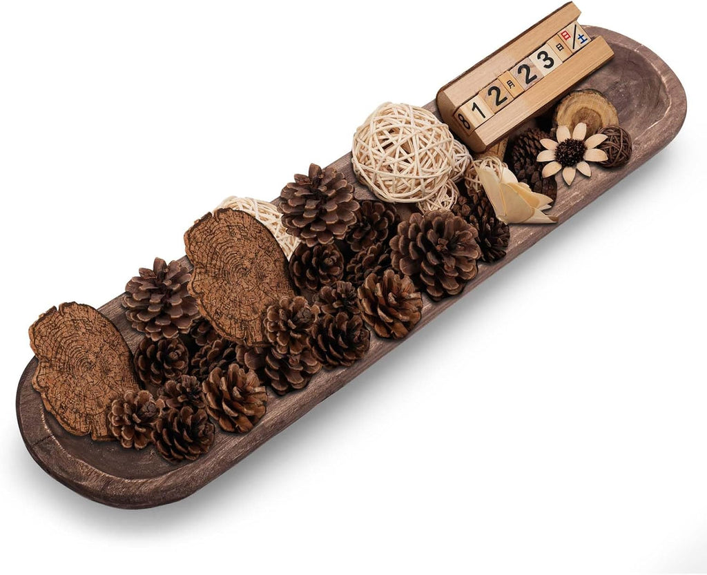 Decorative Wooden Dough Bowls, Long Natural Root Hand Carved Bowl Large Bread Shaped Wooden Tray, Rustic Centerpiece Dining Room Table Centerpiece Potpourri Decor Display Bowl 23"x6"x2"