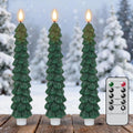 Green Christmas Tree Flameless Taper Candles Battery Operated Remote Timer