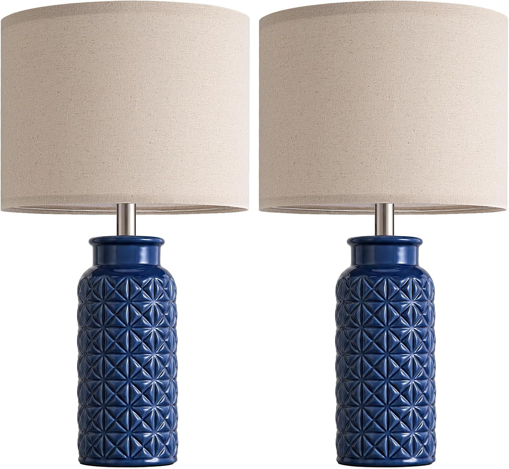 Innqoo 22.6" Modern Ceramic Bedside Lamps Set of 2, Lamps for Bedroom,Blue