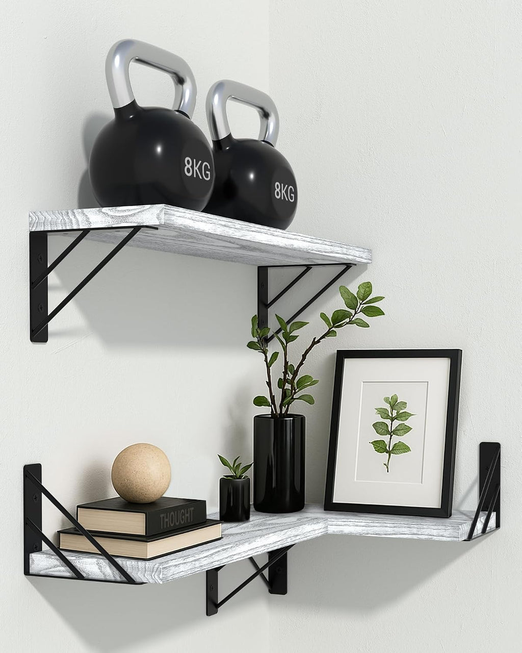 BAYKA Wall Mounted Floating Shelves (Gray and White, Set of 3, 16" Mixed)