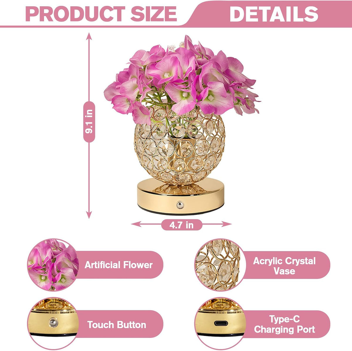 Flower Table Lamp, 16 Color Changing Hydrangea Crystal Night Light with Remote, Touch Dimming Artificial Flower Light, Romantic Flower Decoration Gifts for Girl Women Mom (Purple-Hydrangea)