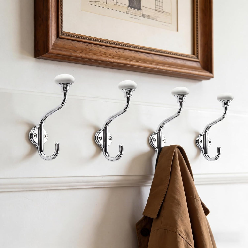 TUNNY Coat Hooks - 5 Pack Polished Chrome Towel Hooks Robe Hooks Decorative Wall Hooks for Bathroom Bedroom Kitchen Towel Robe Clothes Cabinet Closet Bathroom Hardware