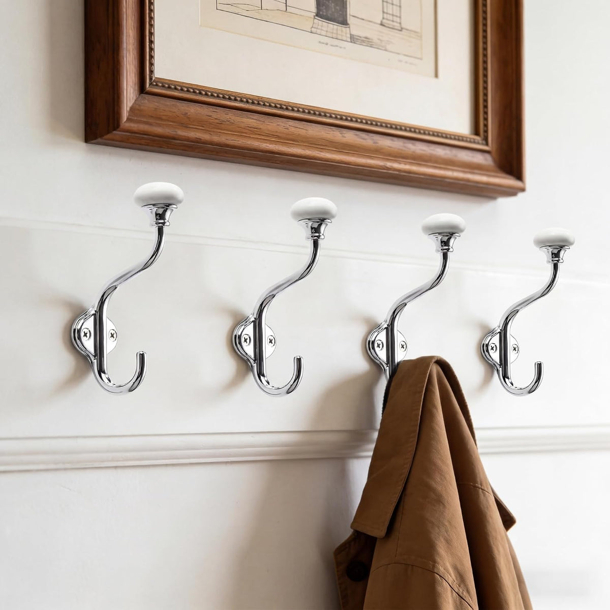 TUNNY Coat Hooks - 5 Pack Polished Chrome Towel Hooks Robe Hooks Decorative Wall Hooks for Bathroom Bedroom Kitchen Towel Robe Clothes Cabinet Closet Bathroom Hardware