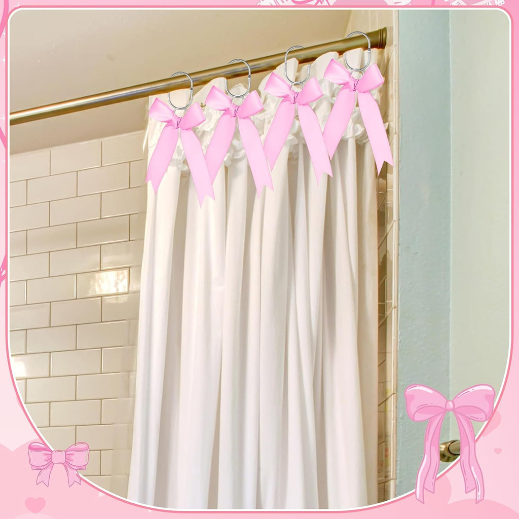 MorningRo 12 Pcs Light Pink Bow Cute Shower Curtain Hooks Bow Knot Hooks