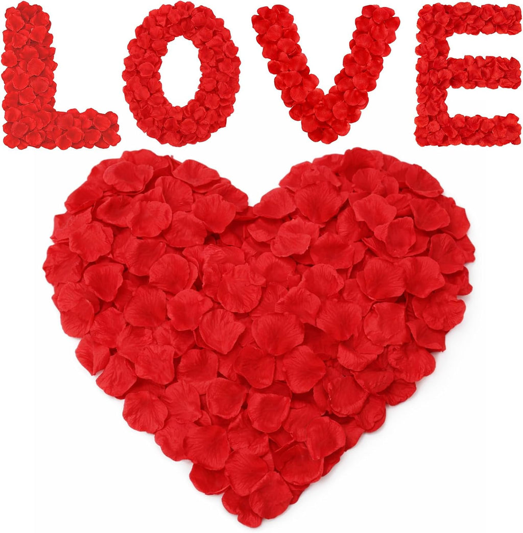 Anwyll 3000Pcs Red Rose Petals - Artificial Faux Flowers Fake Rose Petals for Wedding Proposal Engagement Romantic Night Anniversary Valentine's Galentine's Day Decoration Home Room Party Decor