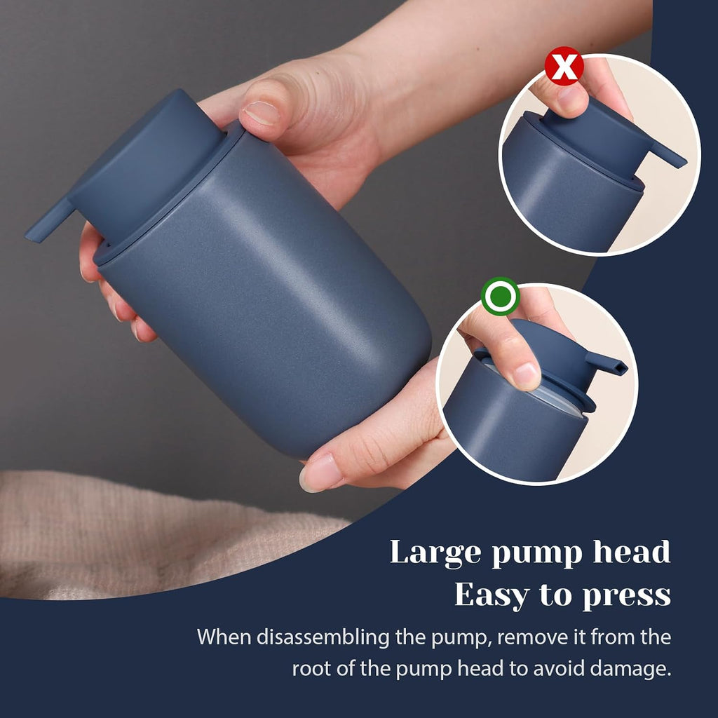 INGOFIN Ceramic Foaming Soap Dispenser Set, 2 Pack (12 oz) Bathroom Foam Hand Soap Dispenser with Pump, Hand and Dish Dispenser Set with 8 Pcs Clear Stickers,for Kitchen- Matte Blue