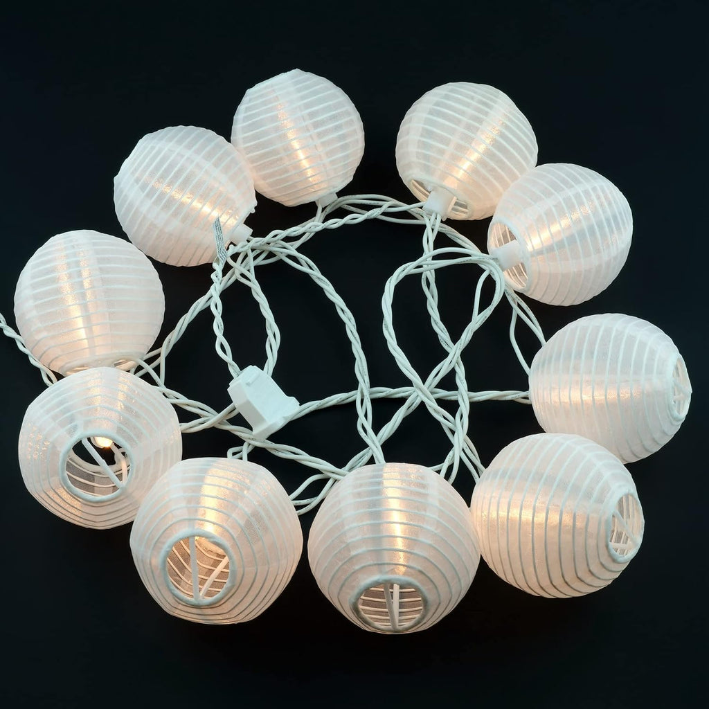 YULETIME White Lantern String Lights, 10 ct 3" Dia 7.6' White Wire Plug-in