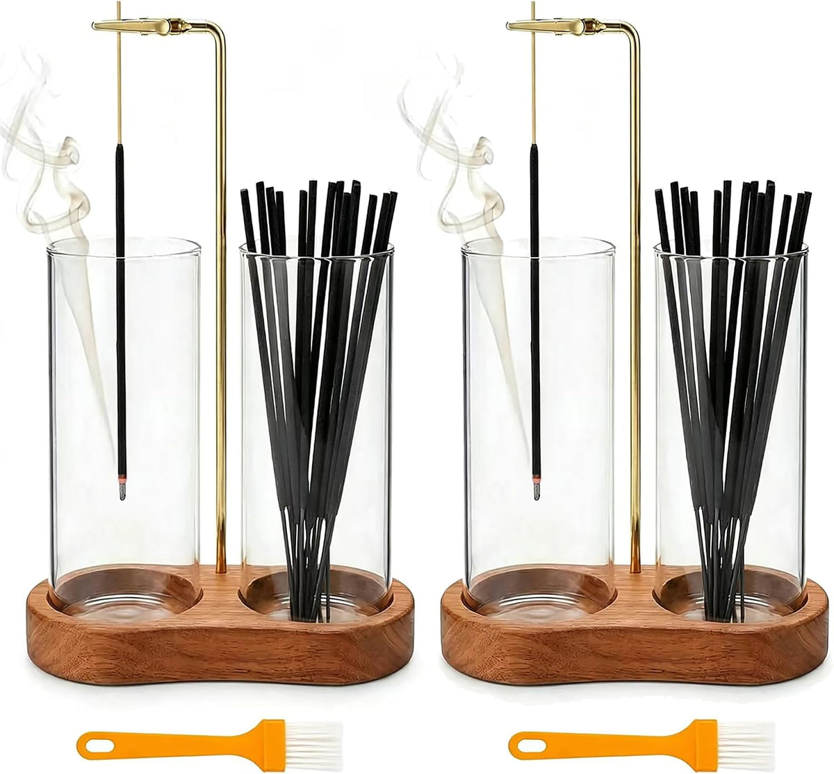 2PCS Incense Holder for Sticks with Glass Ash Catcher - Upside Down Anti-Ash Flying Incense Burner & Stick Storage Organizer (2PCS Upgrade Tall Cup)