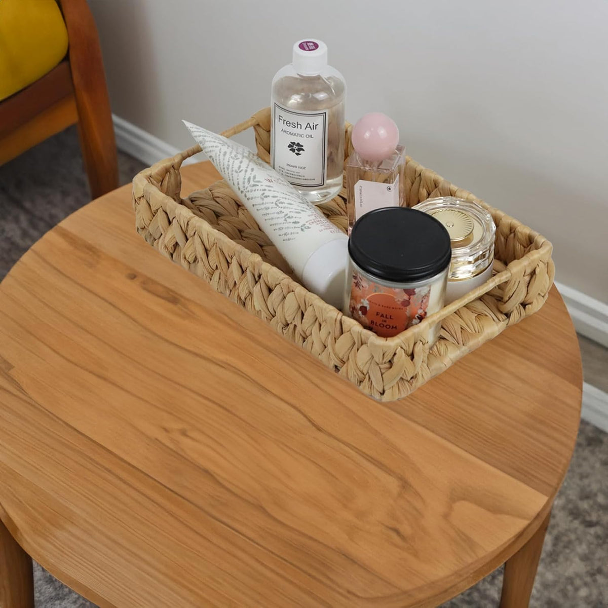 Water Hyacinth Bathroom Vanity Tray with Handle, 11 Inch