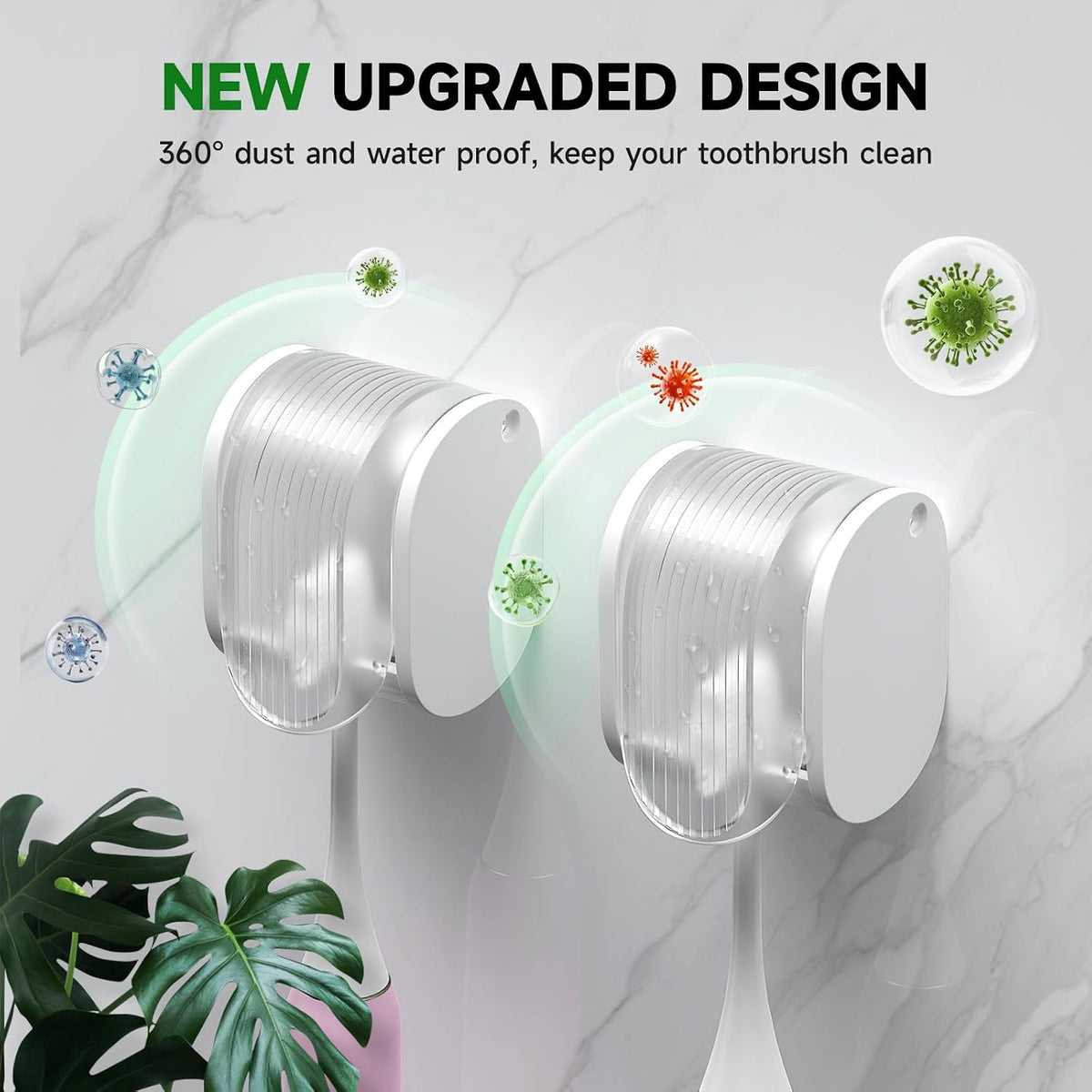 4 Pcs Toothbrush Holders Wall Mounted, Single Slot Design, Shower Self Adhesive Wall Mounted Toothbrush Holder with Cover, Waterproof and Dustproof, Suitable for Bathroom, Family, Travel (Transparent)