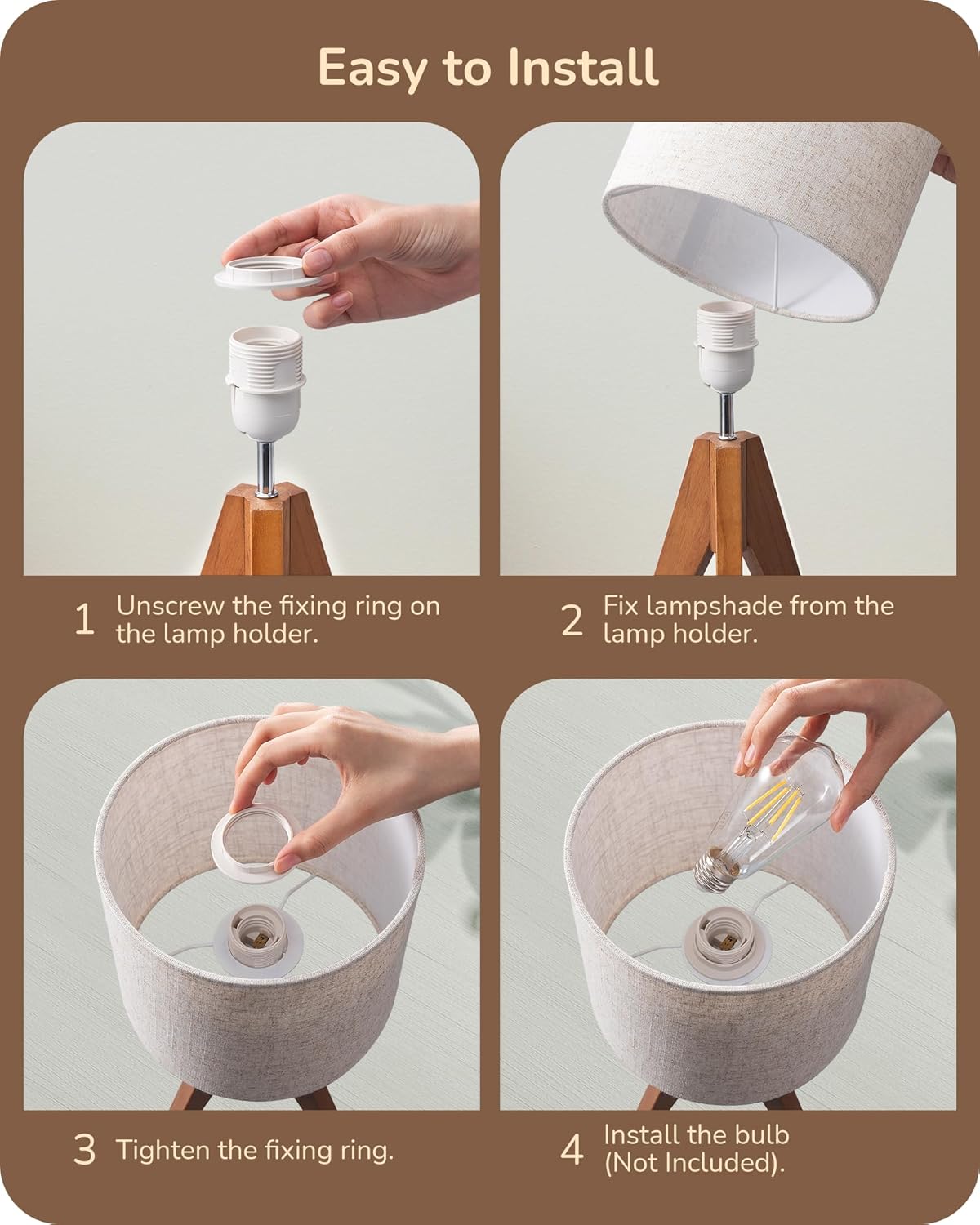 EDISHINE Tripod Table Lamp, Small Cute Bedside Lamp, 14.2 Inch, E26 Base