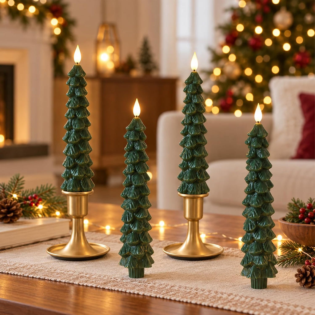 Christmas Decorations for Home, Christmas Tree Flameless Taper Candles