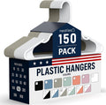 Plastic Hangers 100+ Pack (150 Count) – Made in The USA – 6lb Capacity Standard Clothes Hangers with Notches and Reinforced Edges for Dresses, Shirts, Pants, and Jackets – White & Gray